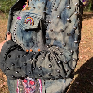 Custom Art Punk Goth Denim Jacket. A Hand-painted spike and studded punk rocker jacket with attitude. One of a kind art, that. you can wear!