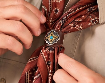 Western-Lederschal-Schieber, Türkis Concho Wild Rag Slide, Cowboy-Halstuch-Ring, handgemachter Schalhalter, Western-Geschenk