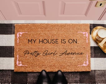 Pretty Girl Avenue Doormat, Funny Girly Welcome Mat, Manifestation Home Decor, Pink Aesthetic rmat, Gift for Her, Aesthetic Apartment Decor