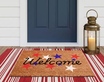 American Flag Welcome Doormat, 250th Anniversary US Decor, Patriotic Welcome Mat, Stars and Stripes Door Mat, 4th of July