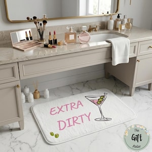 Extra Dirty Bath Mat, Funny Martini Bath Rug, Cocktail Pattern Bathroom Decor, Quirky Housewarming Gift, Cute Gen Z Apartment Rug