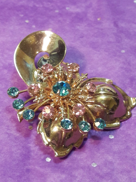 Vintage Coro Rhinestone Brooch Pendant 1930's Ligh
