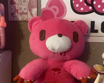 Creepy Pink Bear Plush 25cm – Gothic Horror Soft Stuffed Teddy Doll
