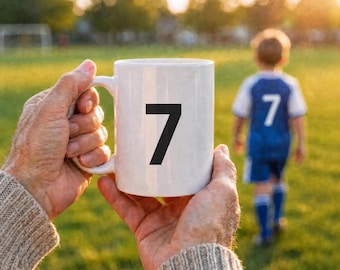 Number 7 Ceramic Mug, Sports Jersey Coffee Cup, Minimalist Athlete Keepsake