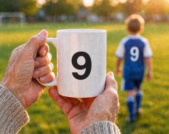 ナンバー9 セラミックコーヒーマグ、ミニマルなスポーツジャージスタイルのカップ