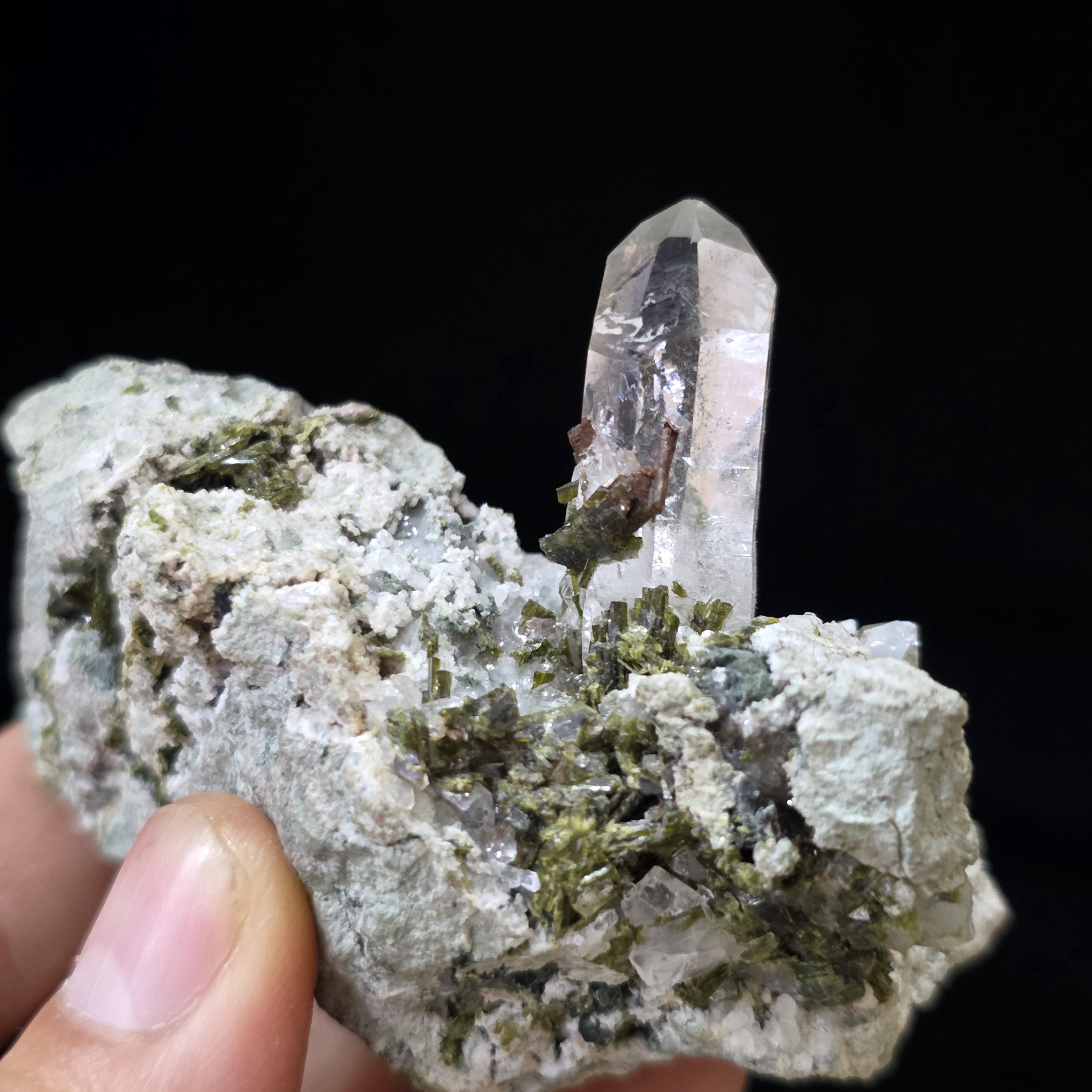 Rare Brookite Quartz Epidote Matrix Specimen, 119g Pakistan Mineral Display Pie
