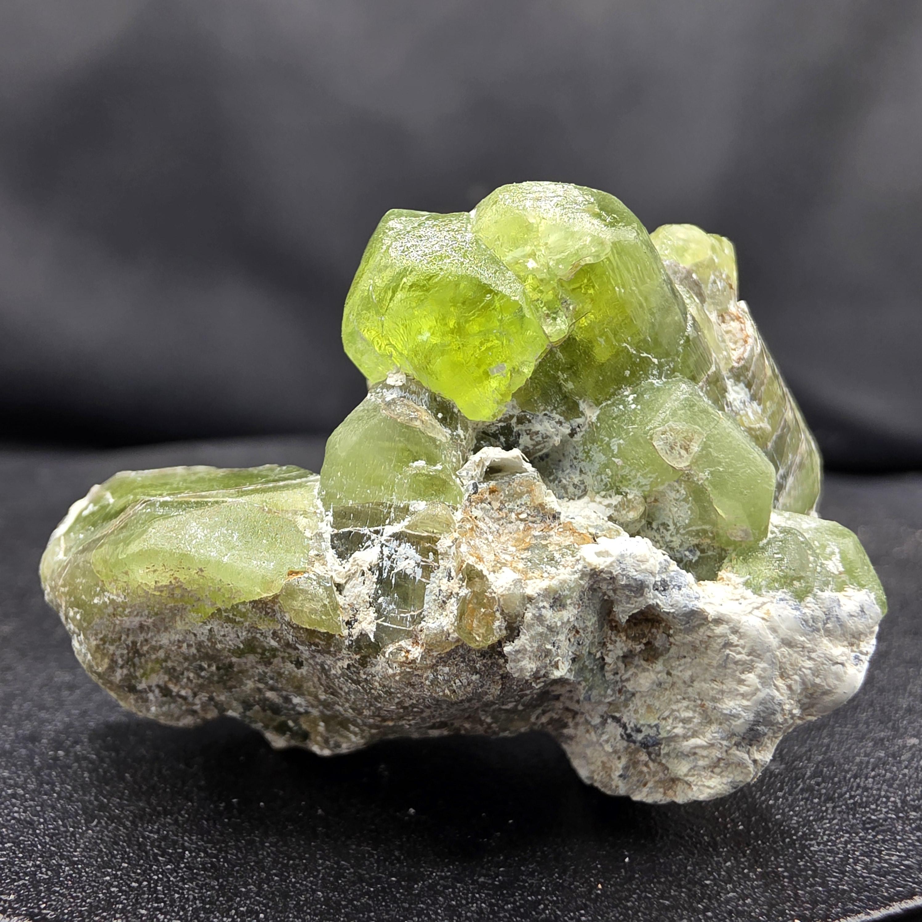 Natural Peridot Crystal Specimen on Matrix | Gem Quality Green Collector Stone (50x33x24mm)