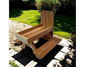 Cedar Wood Squirrel Picnic Table Feeder | Handmade Wildlife Feeding Station
