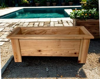 Handmade Cedar Wood Rectangle Planter Box | Rustic Outdoor Garden Herb Flower Box