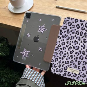 Custodia per iPad 11/Air 6/Mini 7/10a generazione, viola leopardo stella, cover protettiva magnetica a Y rimovibile con portapenna, retro antiurto