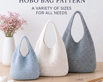 Gehaakte hobo-taspatroon pdf, zelfstudie Slouchy-schoudertas, 3 maten (klein, medium, groot)