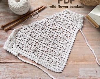 Wildblumen Bandana häkeln: Vintage Kopftuch mit Blumenmuster (PDF-Muster)