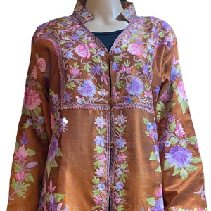 Kashmiri Embroidered Raw Silk Coat: Bohemian Fall Fashion