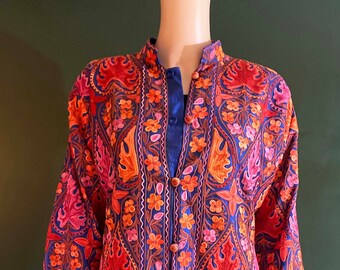 Medium Fall jacket, Kashmiri Embroidery,Long silk coat, trench Coat, Evening topcoat,Bohemian jackets, Women, Mens Fashion coat, Indian coat
