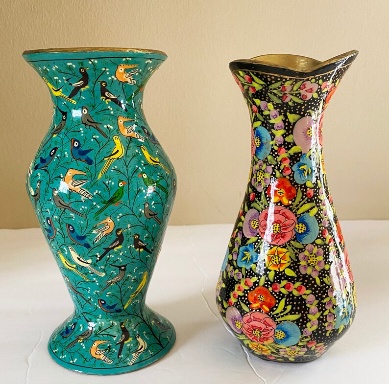 Kashmiri Brass Hand Painted Vase,indian Decor, Entryway Table Vase