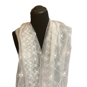 Embroidered White Organza Wedding Veil: Chapel Mantilla Shawl