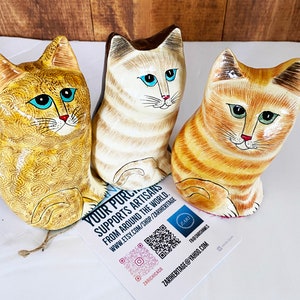 Cat figurine, papier mache sculpture, collectible Cat,  figurine, gift for cat owner, handmade statuette, Cat Souvenir,Lucky cat gift