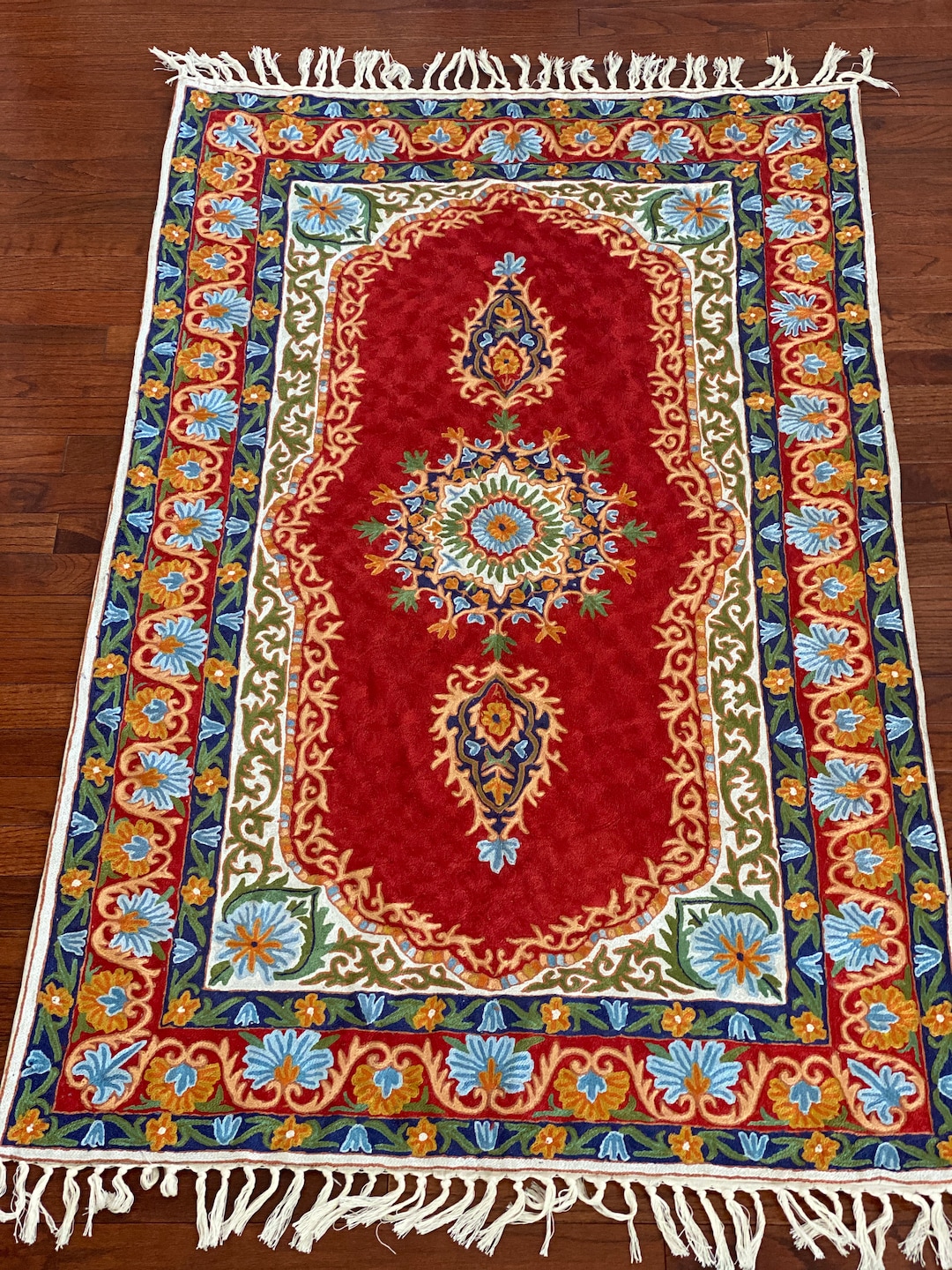 Kashan/kashmiri Crewel Hand Embroidery Chain Stitch Burlap Rug/tapestry ...