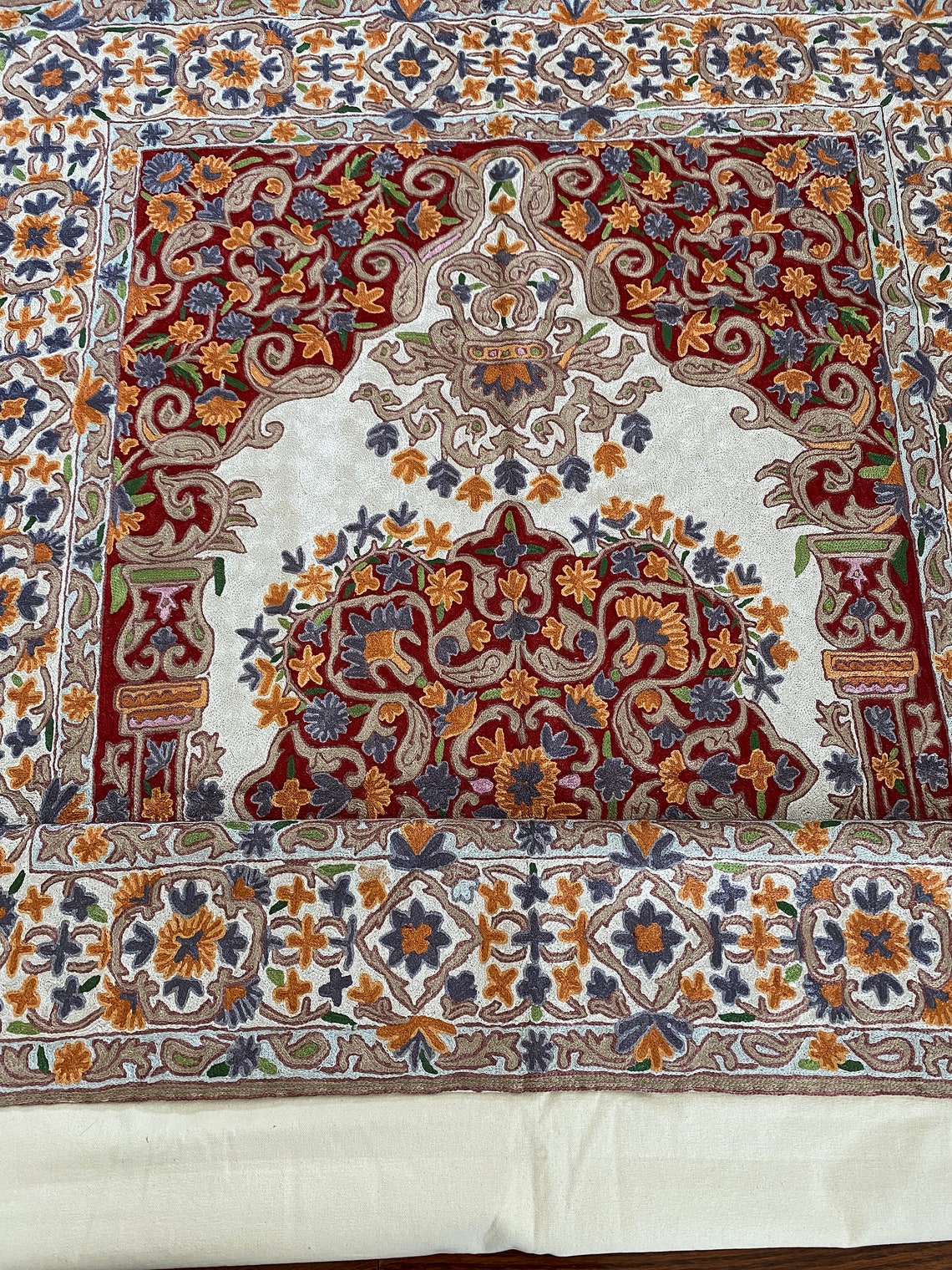 Red/rust/kashan Kashmiri Crewel Hand Embroidery Chain Stitch Etsy