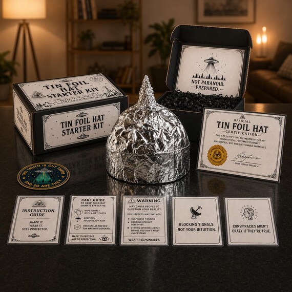 Tin Foil Hat Starter Kit, Funny Conspiracy Gag Gift Box