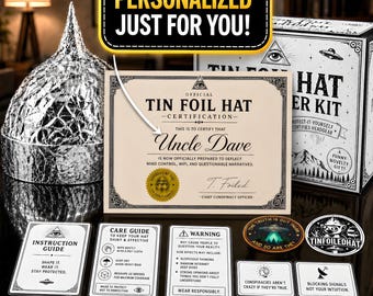 Personalized Tin Foil Hat Kit, Funny Conspiracy Gag Gift with Custom Certificate