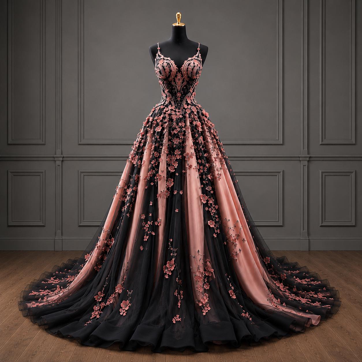 brown floral prom dress LaDivine CC5299 Ball Gown Formal Long Floral Prom Dress