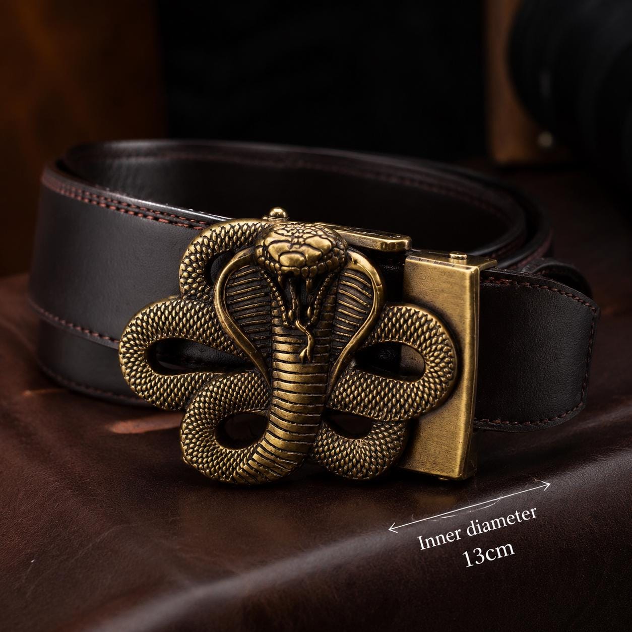 Gold Chain Belt with Leather Snake Print Accents Leather Snake Belt – Accessorize Me main image 3