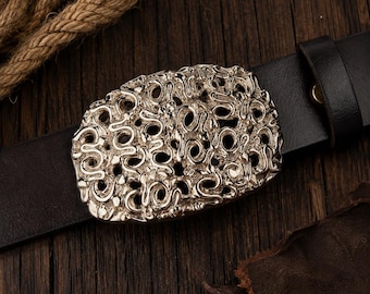 Boucle de ceinture ornée de tourbillons, ajourée argentée, convient à une ceinture en cuir de 1,5 po.