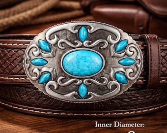 Boucle de ceinture turquoise vintage, ton argent vieilli, accessoire de cow-boy western, cadeau pour lui