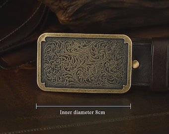 Boucle de ceinture vintage en alliage western, boucle cowboy à gravure florale de 8 cm, cadeau pour lui