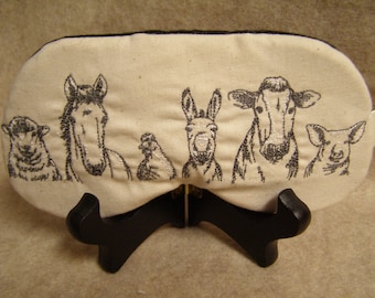 Embroidered Eye Mask for Sleeping, Sleep, Blindfold, horses, donkeys, sheep, cows, farm, Handmade