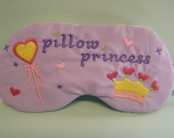 Embroidered Eye Mask, Sleeping, Cute Sleep Mask for Kids or Adults, Sleep Blindfold, Travel, Slumber Mask, Pillow Princess Design, Handmade