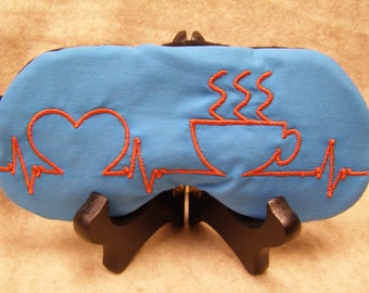 Embroidered Eye Mask, Sleep, Sleeping, Heartbeat Design, Coffee, Blindfold, Slumber Mask, Eye Mask, Eye Mask, Handmade