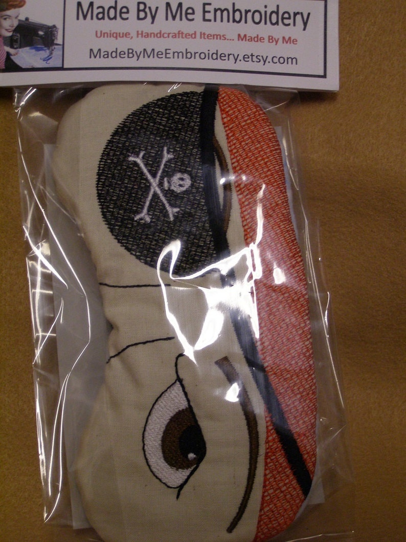 Pirate Eye Mask, Pirate Sleep Mask, Embroidered Eye Mask, Kid Eye Mask, Adult Eye Mask, Mens Eye Mask , Handmade, Fathers Day, Personalized image 4