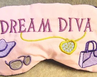 Dream Diva Embroidered Eye Mask, Dream Diva Embroidered Sleep Mask, Embroidered Eye Mask, Handmade Gift, Custom Eye Mask, Custom Sleep Mask