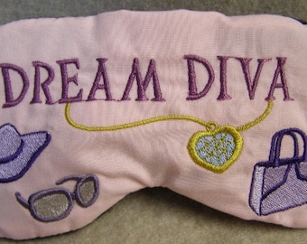 Embroidered Eye Mask, Sleeping, Cute Sleep Mask for Kids or Adults, Eye Shade, Sleep Blindfold, Slumber Mask, Diva Shopping Design, Handmade