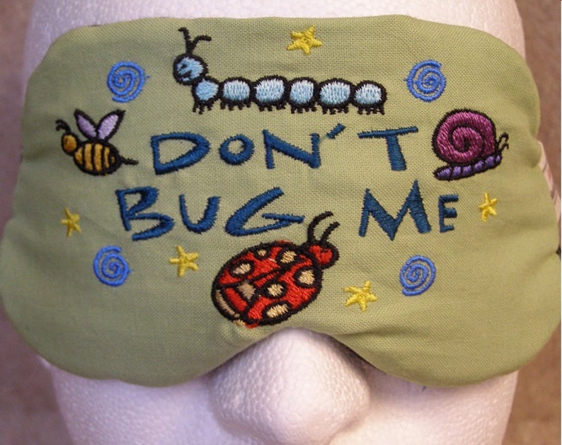 Embroidered Eye Mask, Bugs, Sleeping, Cute Sleep Mask for Kids or Adults, Sleep Blindfold, Slumber Mask, Bugs Design, Sleep Shade, Handmade image 2