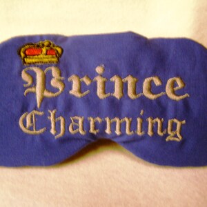 Embroidered Sleep Mask: Prince Charming, Royal Blue Cotton