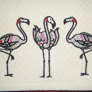 Embroidered Towel, Personalized Towel, Tea Towel, Hand Towel, Kitchen Towel, Dish Towel, Flour Sack Towel, Flamingo Towel, Funny Towel image 1