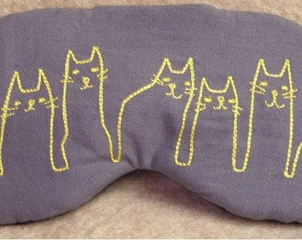 Embroidered Eye Mask, Cat Eye Mask, Kitty Eye Mask, Sleep Blindfold, Slumber Mask, Eye Shade, Travel, Handmade, Cat Mask, Embroidered Cat