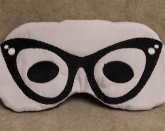 Embroidered Eye Mask, Sleeping, Cute Sleep Mask for Kids or Adults, Sleep Blindfold, Slumber Mask, Eye Shade, Glasses Design, Handmade