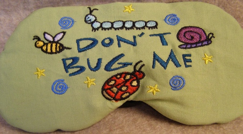 Embroidered Eye Mask, Bugs, Sleeping, Cute Sleep Mask for Kids or Adults, Sleep Blindfold, Slumber Mask, Bugs Design, Sleep Shade, Handmade image 1