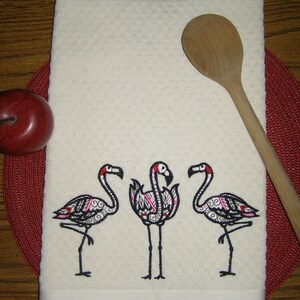 Embroidered Towel, Personalized Towel, Tea Towel, Hand Towel, Kitchen Towel, Dish Towel, Flour Sack Towel, Flamingo Towel, Funny Towel image 2