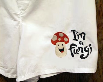 Mens Embroidered Boxer Shorts: Smiling Mushroom Fungi Underwear