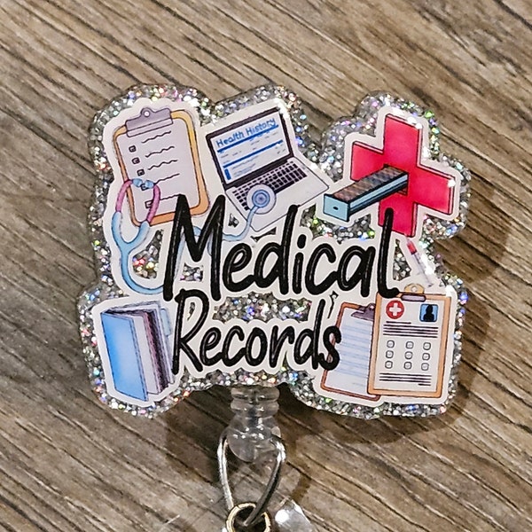 Medical records Badge Reel, medical chart, charting, Holographic glitter, Retractable Badge Reel, Interchangeable Badges, custom acrylic