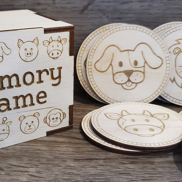 Wooden Memory Game, Matching Game, Animal Game, box with lid, game storage box, all ages, learning, custom