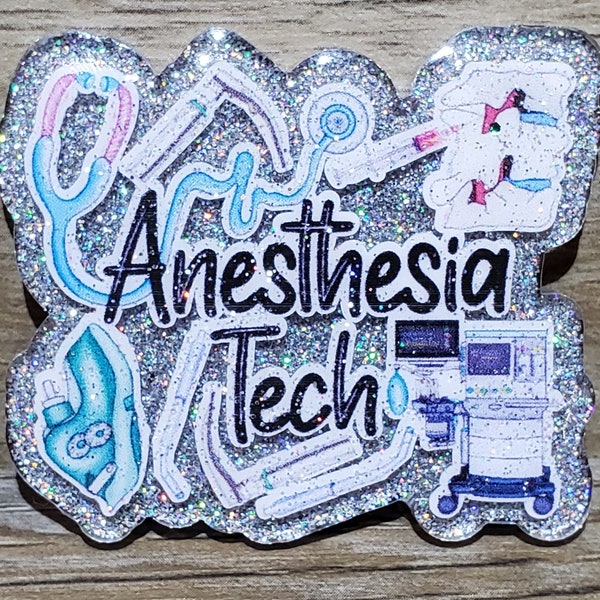 Anesthesia Tech Badge Reel, Holographic glitter, medical, Custom Badge, Retractable Badge Reel, Interchangeable Badges, custom acrylic