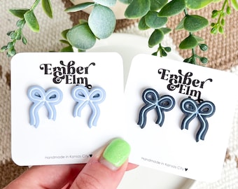 Outline Ribbon Bow Stud Earrings | Navy Periwinkle | Kansas City Soccer