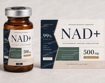Etiquetas para viales de péptidos: NAD+ 10 ml (resistentes al agua, 1 unidad = 9 etiquetas)