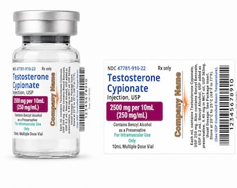 Custom Test/Peptide Vial Labels: 10mL Waterproof (1 Quantity = 10 Labels)